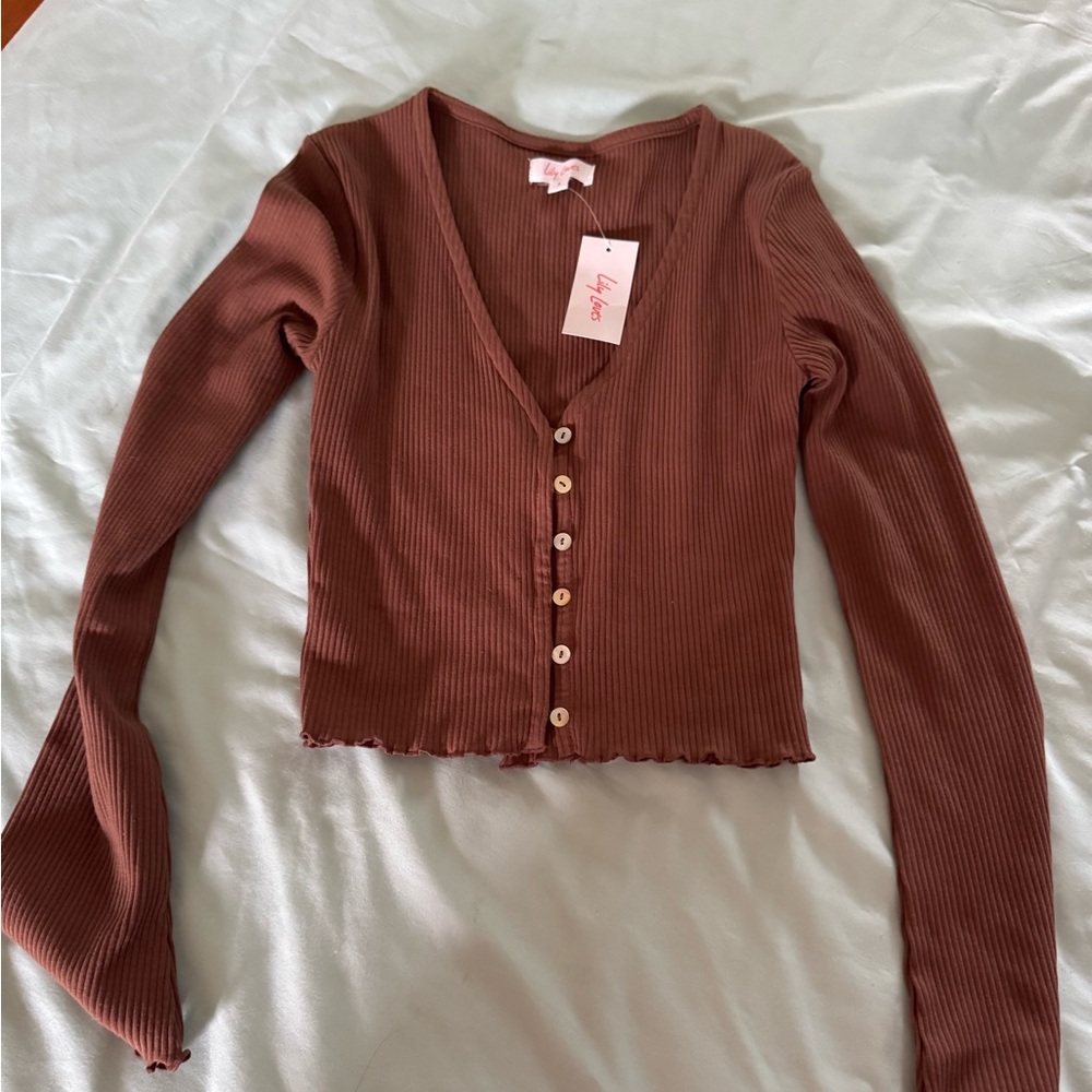 Lily loves Brown Ribbed Button-Up Cardigan